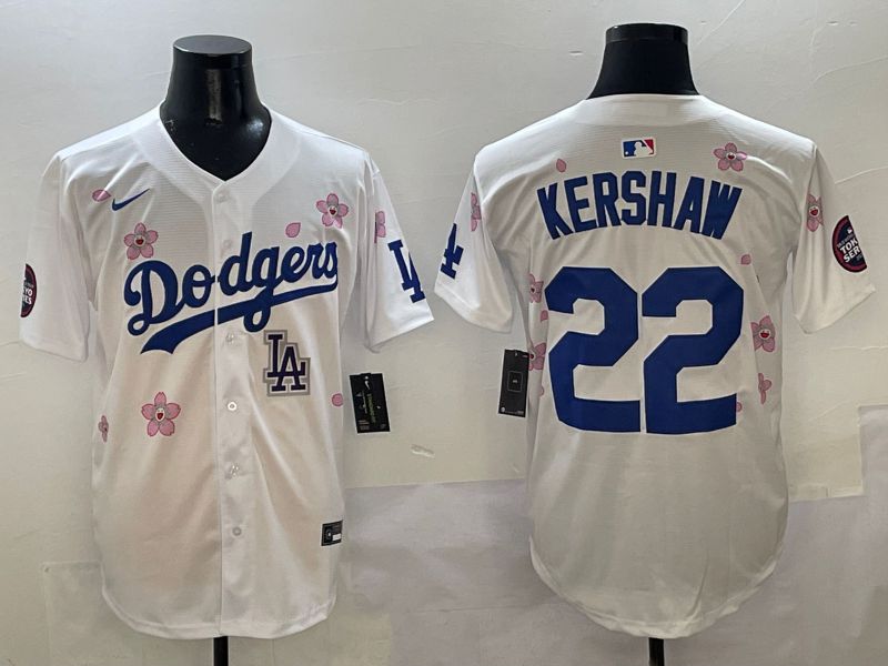 Men Los Angeles Dodgers 22 Kershaw White Sakura Edition 2025 Nike MLB Jersey style 9